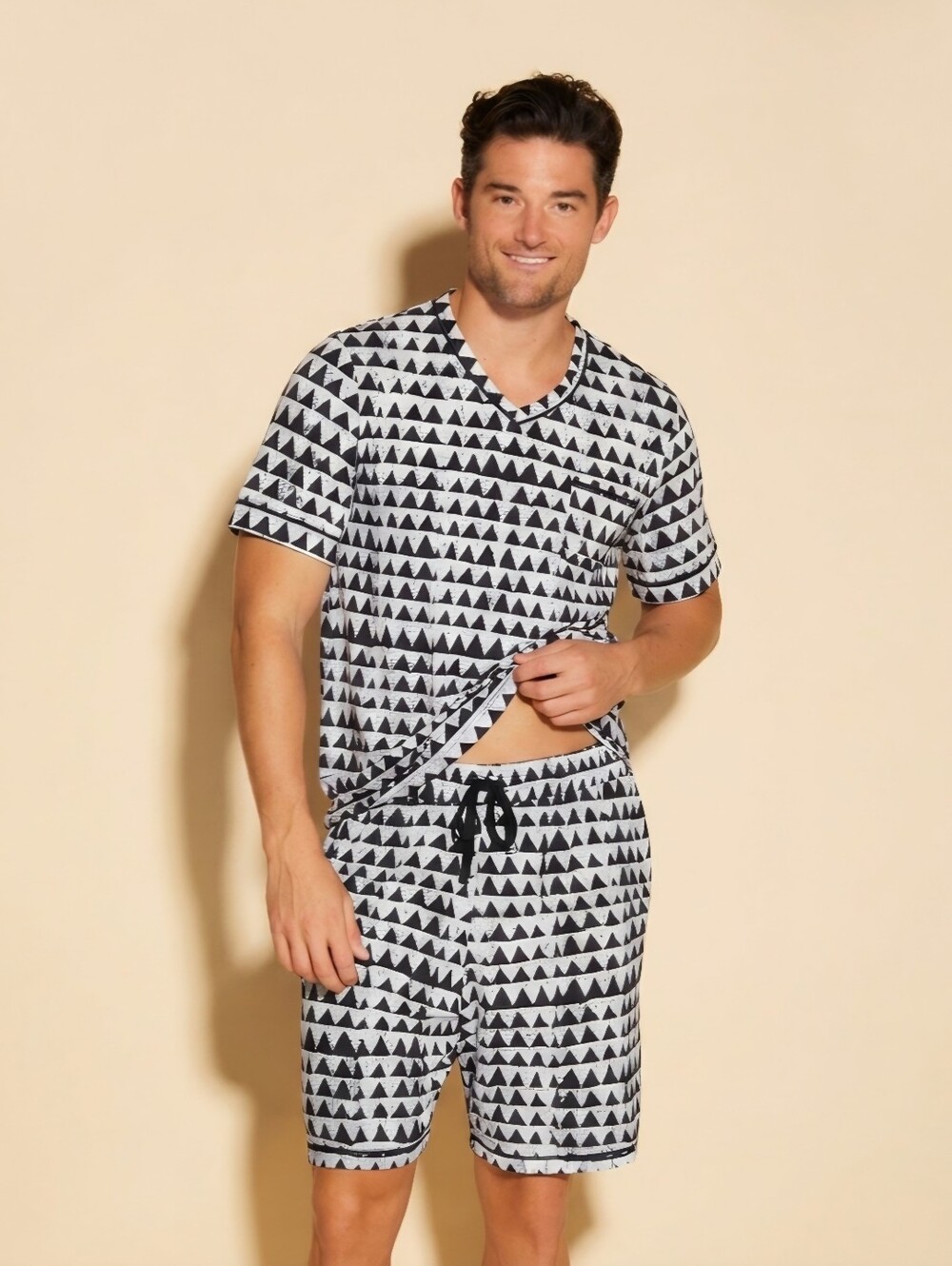 Cosabella Black & White Triangle Print Short Lounge Set